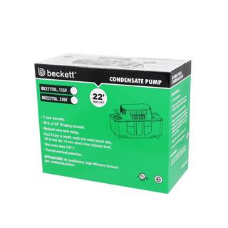 BECKETT Medium 230-Volt Condensate Removal Pump with Safety Switch and tubing 22 ft. Max Lift BK222TUL