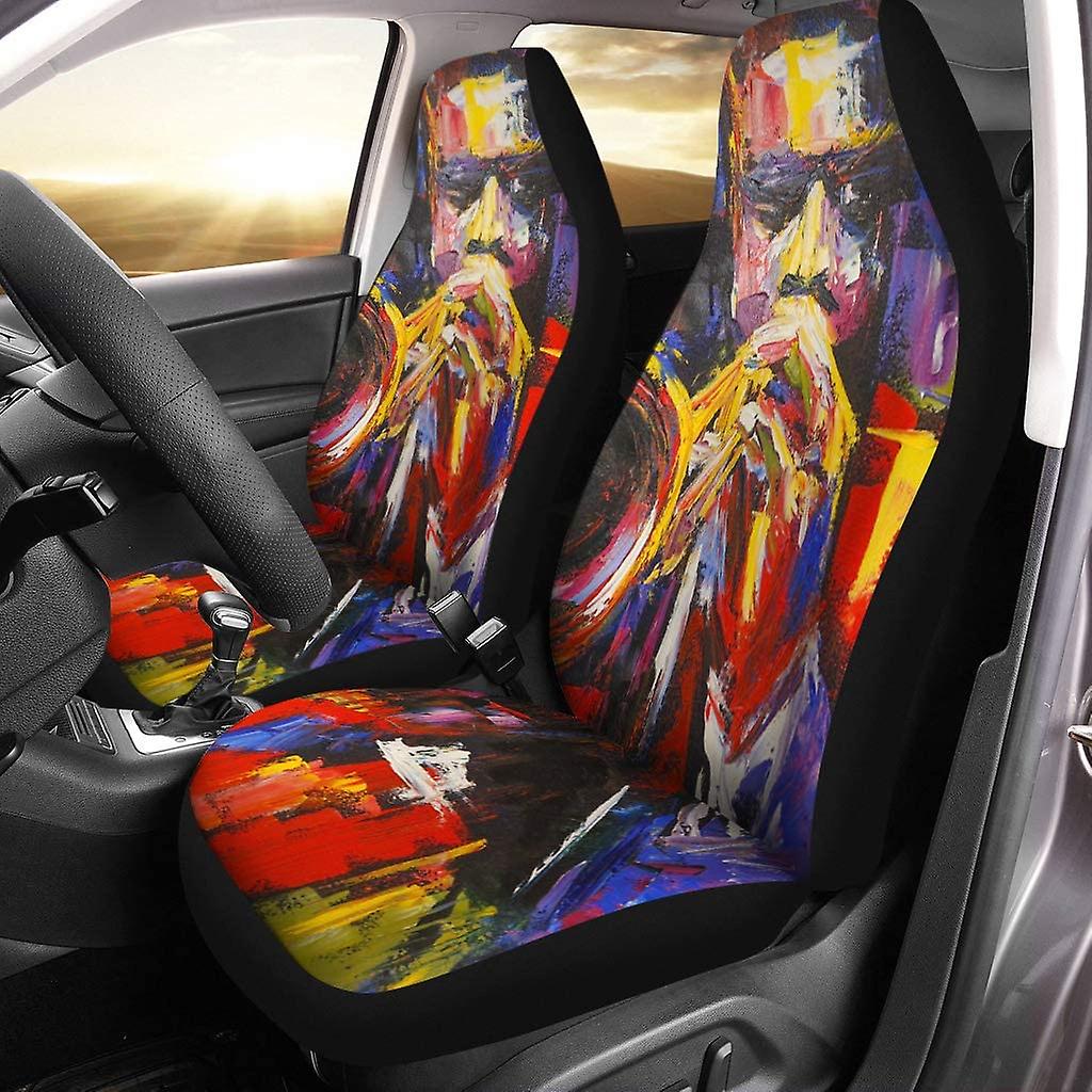 Set Of 2 Car Seat Covers Man Hat Oil Painting Universal Auto Front Seats Protector Fits For Car，suv Sedan，truck