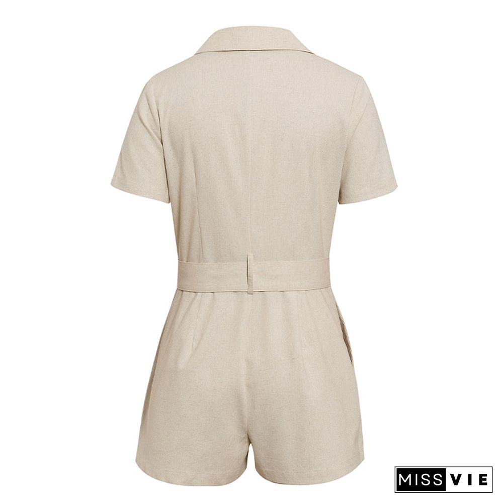 Suit Collar Short Sleeve Shorts Jumpsuit