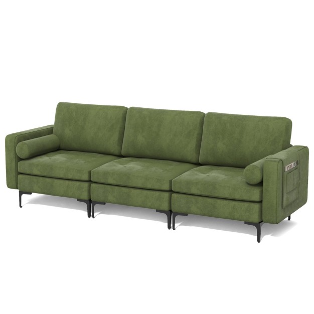 Costway Modern Modular 3 seat Sofa Couch W Side Storage Pocket amp Metal Legs Army Green