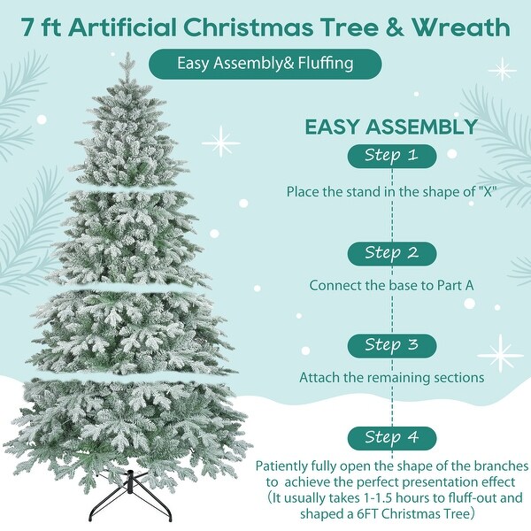 7ft Lighted Artificial Christmas Tree with Wreath Set