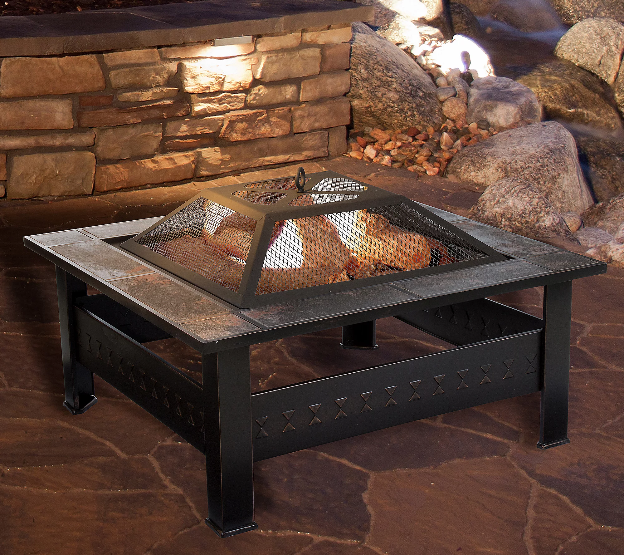 Pure Garden 33 Square Tile Fire Pit with Cover