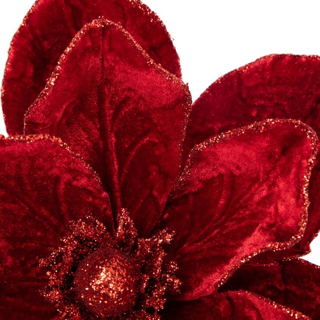 Red Velvet Glittered Magnolia Christmas Stem Spray