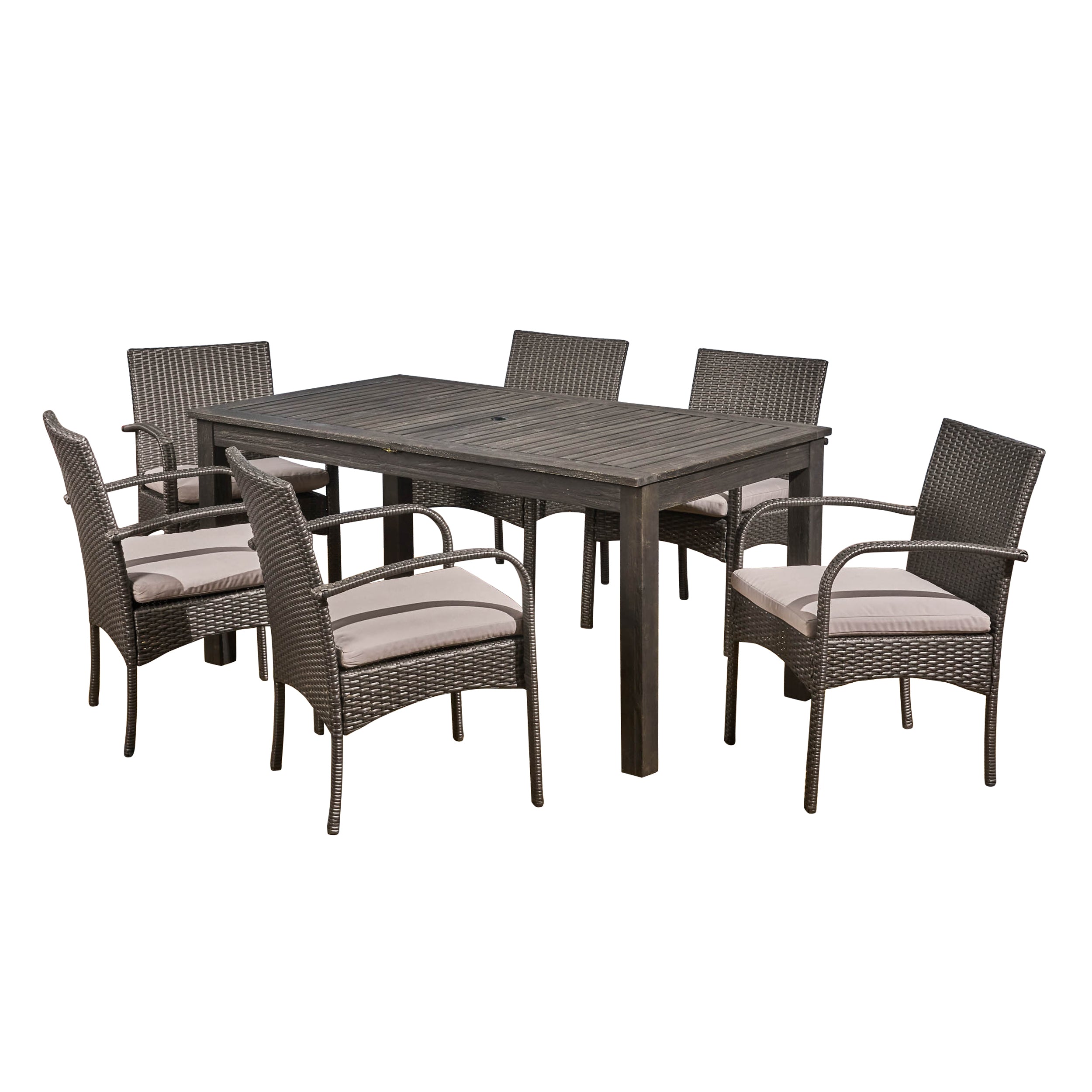 Elis Outdoor 7 Piece Wood and Wicker Expandable Dining Set