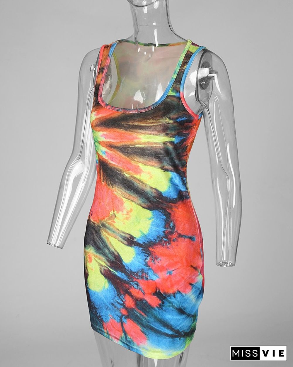 Tie Dye Print Ruched Bodycon Dress