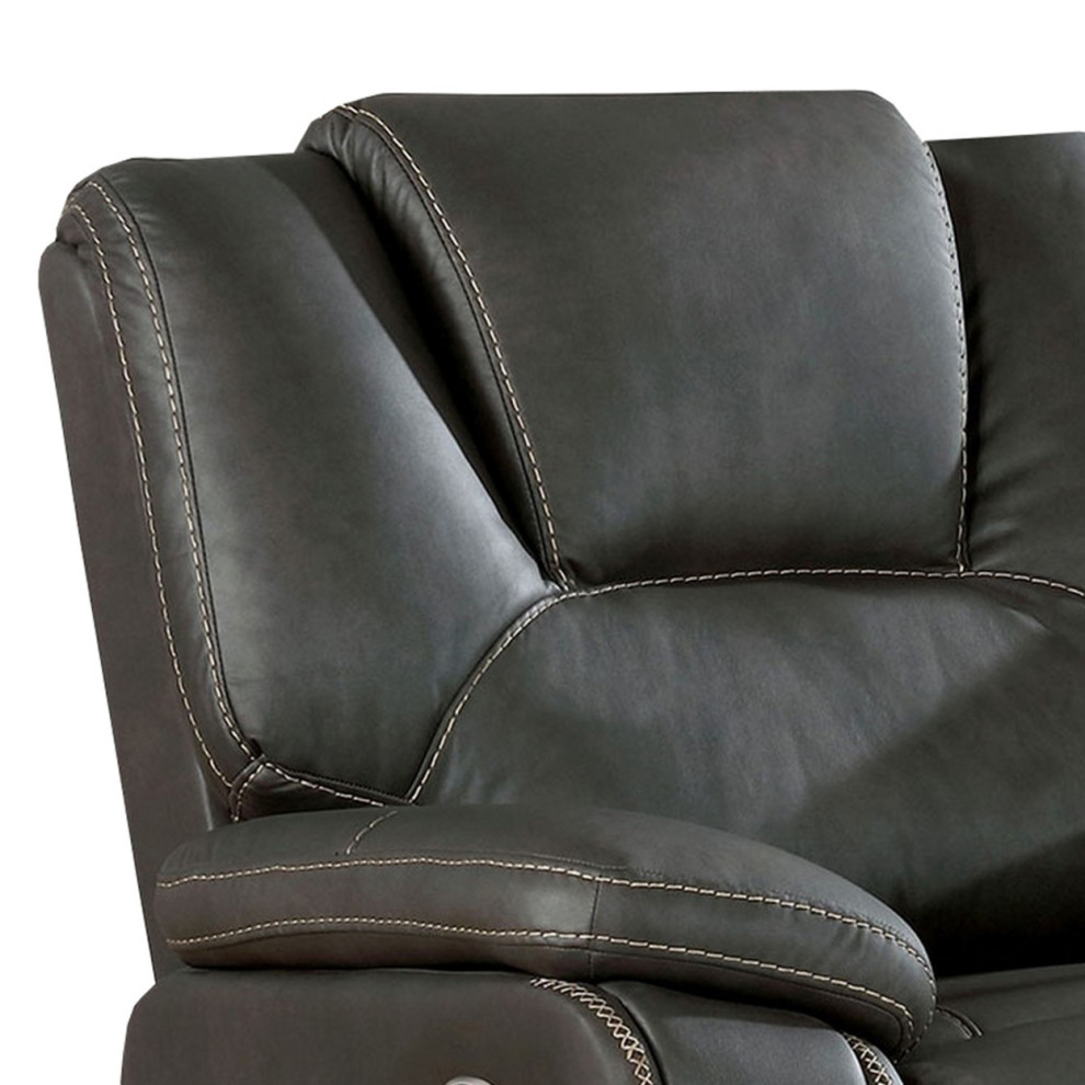 Leatherette Power Recliner With Pillow Top Arms Dark Gray  Saltoro Sherpi   Contemporary   Recliner Chairs   by VirVentures  Houzz