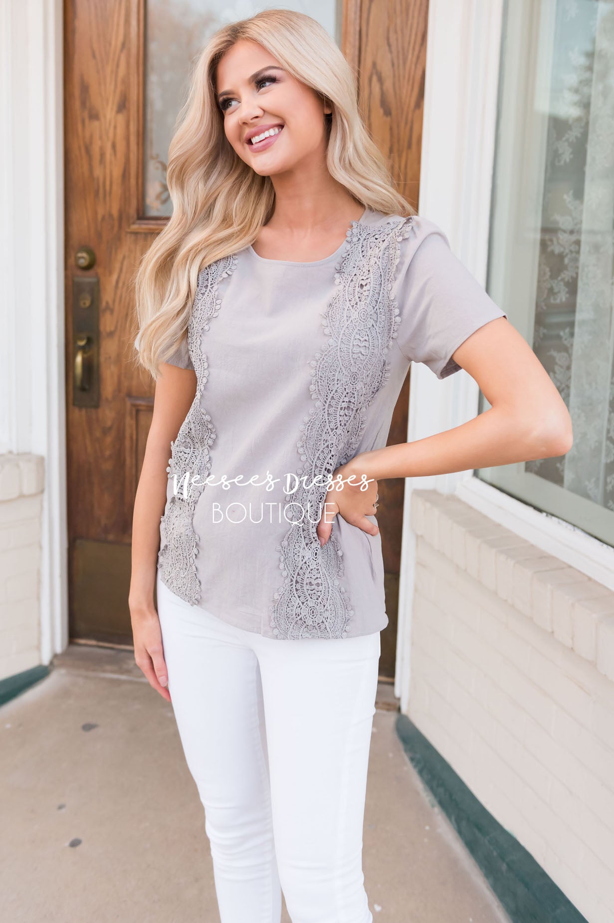 Darling Crochet Detail Modest Blouse