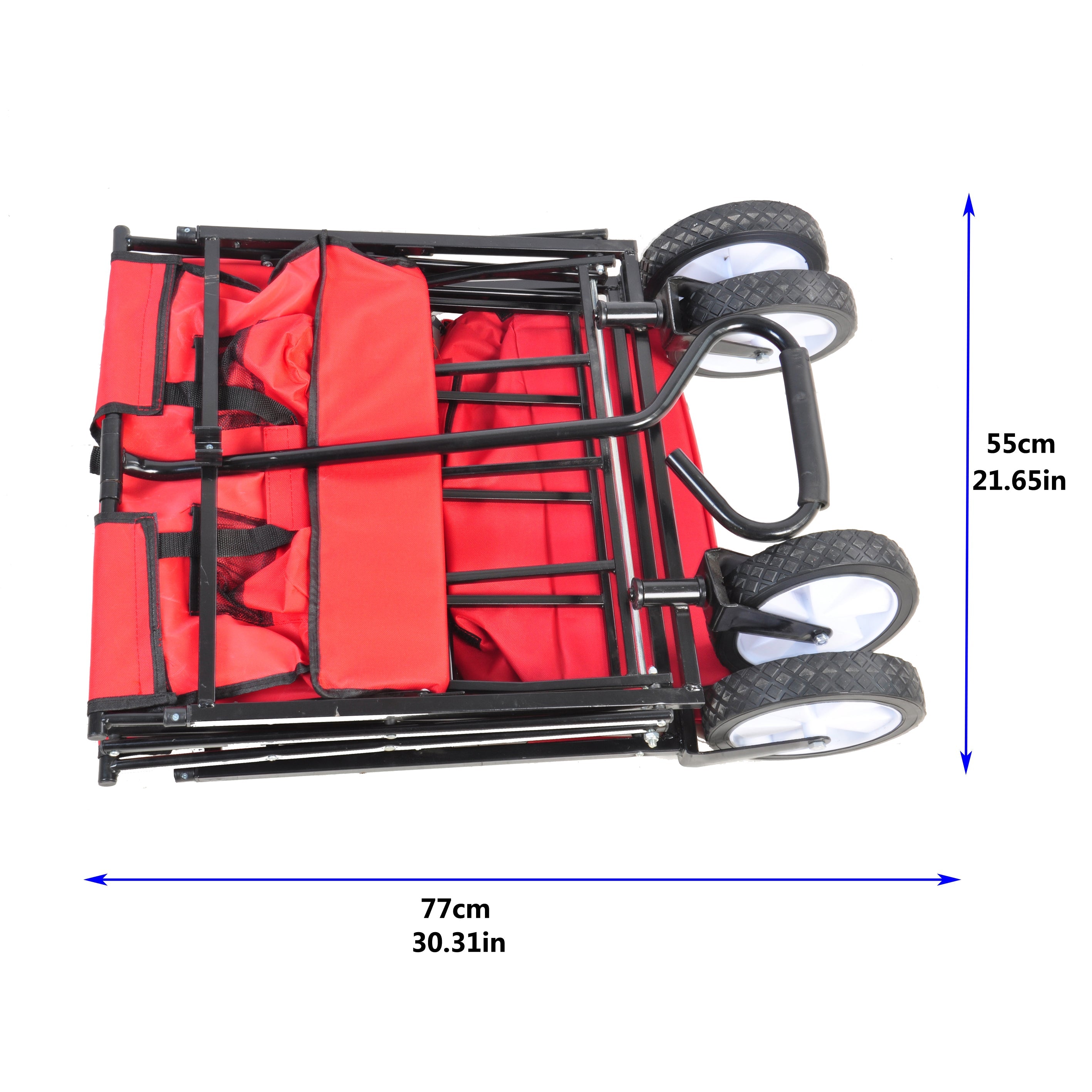 TOPCHANCES Collapsible Wagon Camping Garden Cart with Removable Canopy, Folding Wagon with Adjustable Push Handles for Shopping, Picnic, Beach, Camping, Sports (Red)