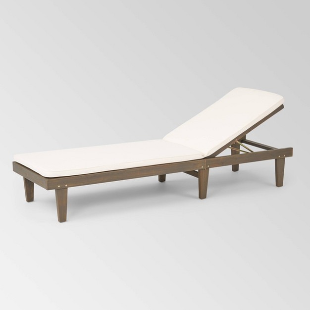 Nadine Gray Acacia Wood Chaise Lounge Gray cream Christopher Knight Home