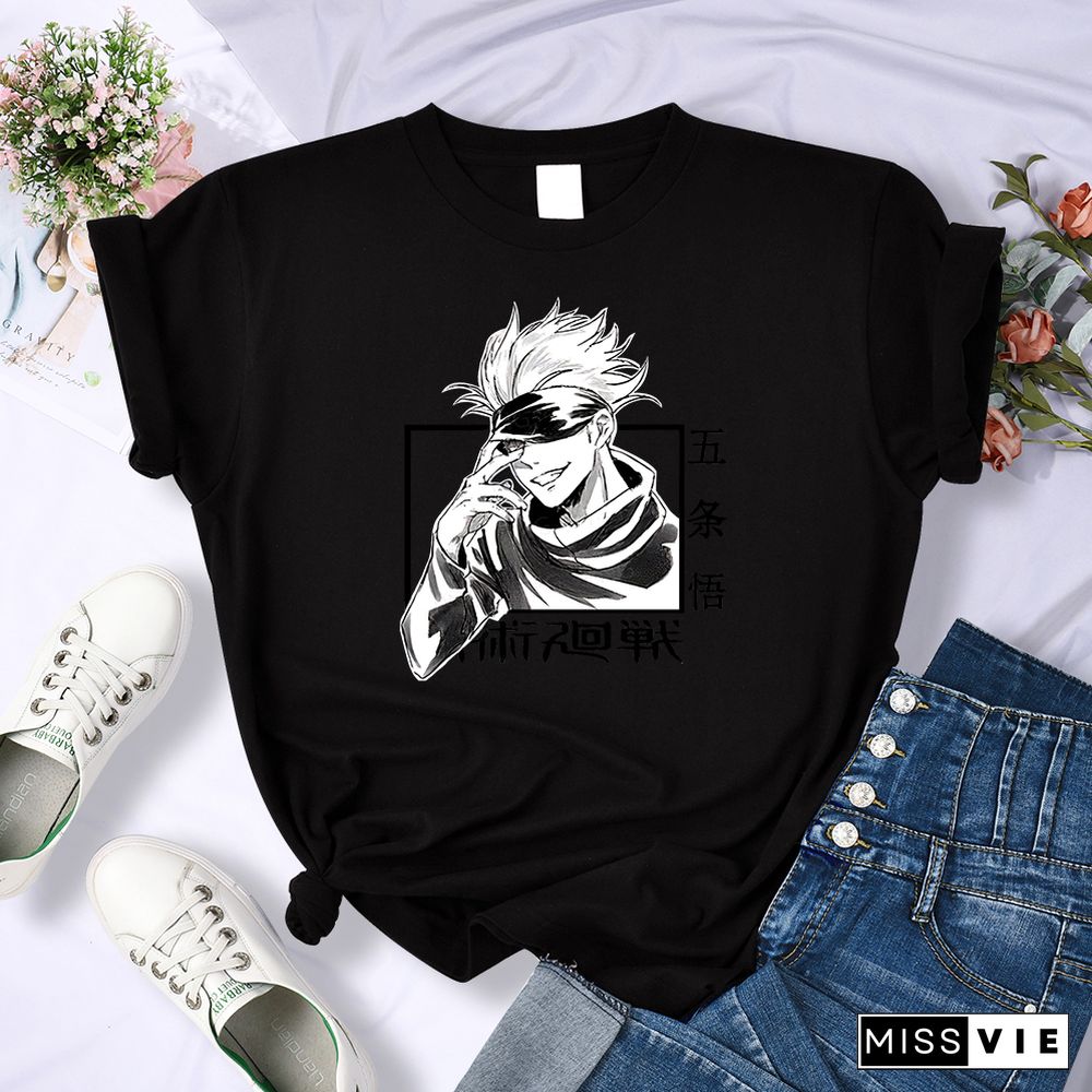 Gojo Satoru Anime Jujutsu Kaisen Womens Tshirts Street Breathable Short Sleeve Personality Cool Tee Shirt Casual Summer T-Shirt