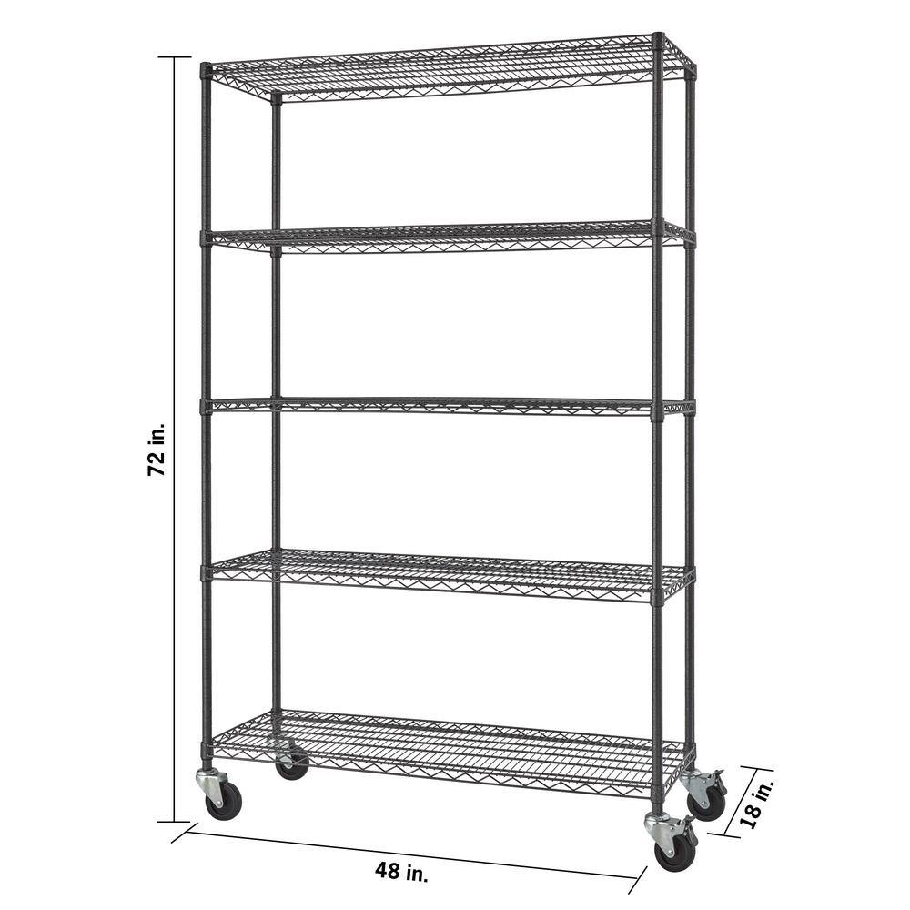 TRINITY PRO Black 5-Tier Rolling Steel Wire Garage Storage Shelving Unit (48 in. W x 77 in. H x 18 in. D) TBFPBA-0924