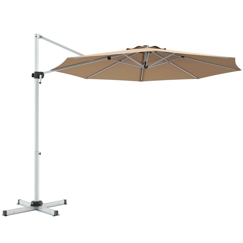 11 FT Patio Offset Cantilever Umbrella 360° Rotation Tilt with Cross Base & Crank Handle