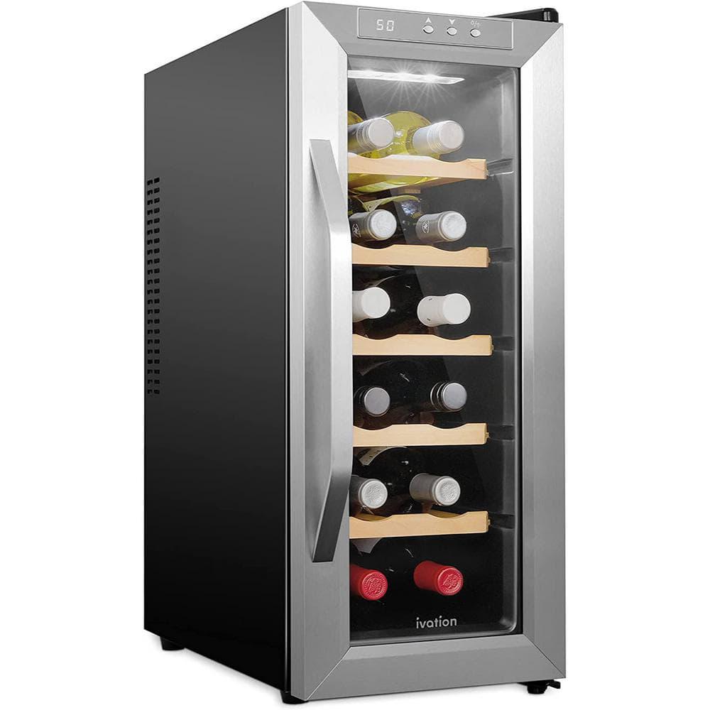 Ivation Thermoelectric 12Bottle Free Standing Wine Cooler  Stainless Steel