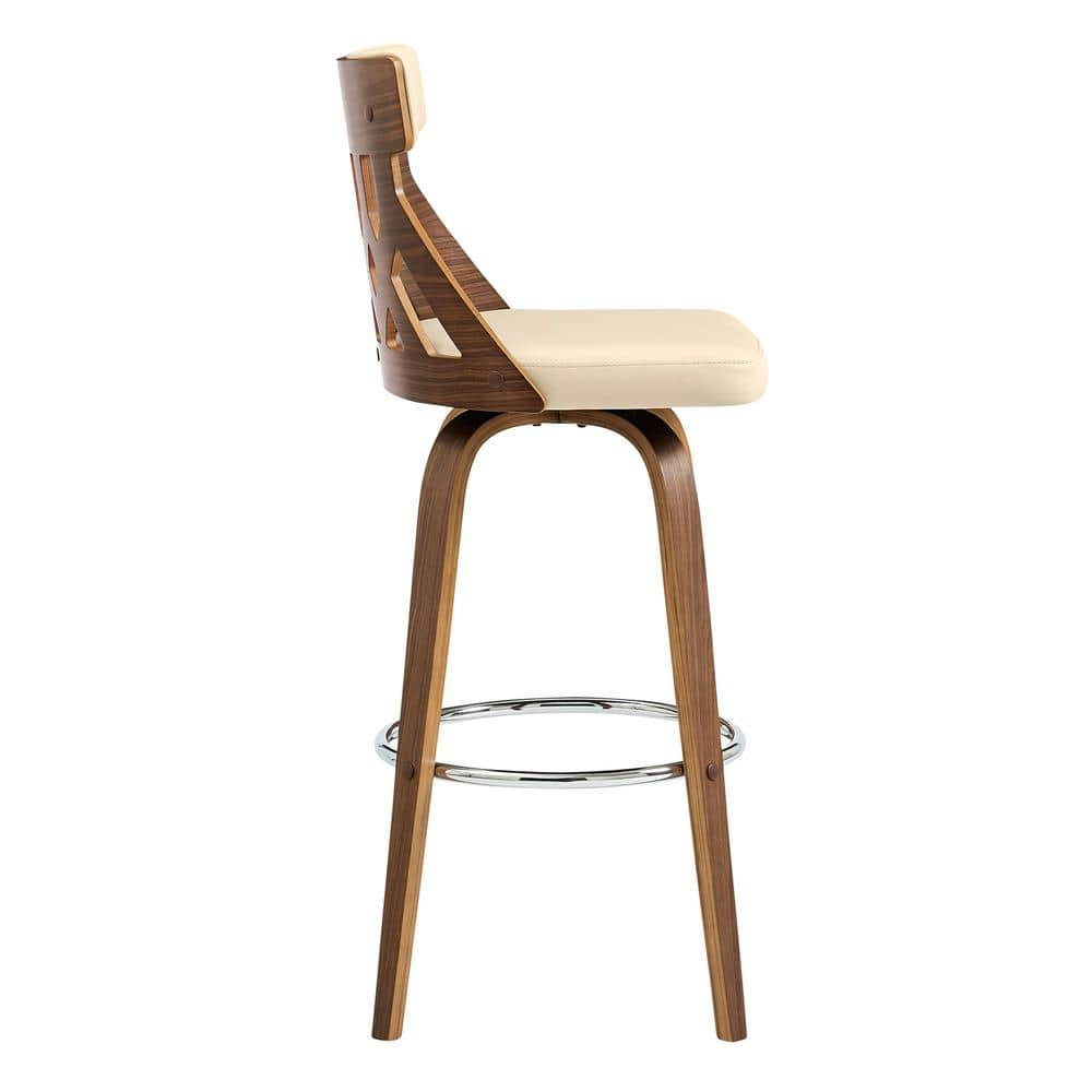 Armen Living Crux 30 in. Bar Height High Back Swivel Bar Stool in Cream Faux Leather and Walnut Wood LCCXBAWACR30