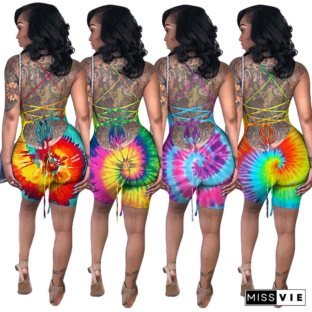 Vogue Tie-dye Sexy Strapless Backless Sleeveless Onesies Romper