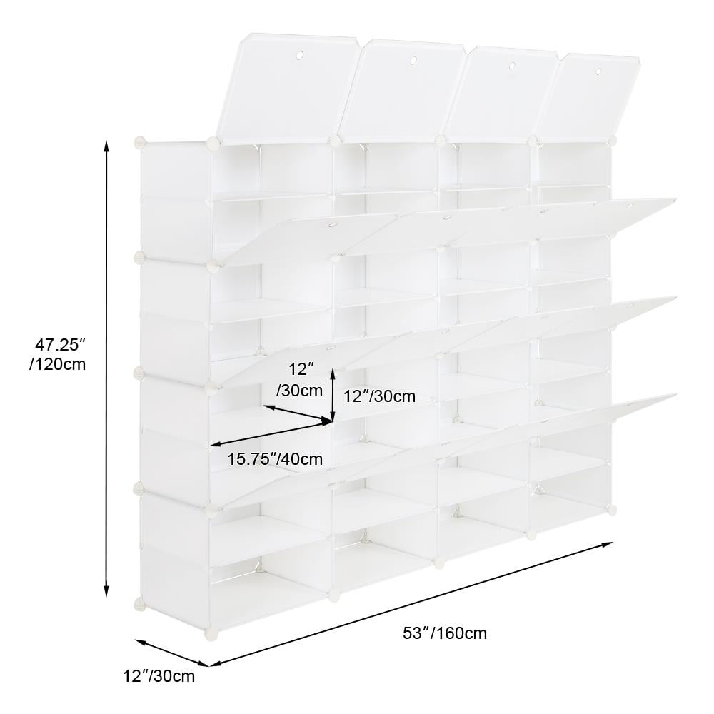 Ktaxon 32 Cubes 64 Pairs Modular Plastic Shoe Storage Cabinet Boxes Expandable 8 Tiers Shoe Rack Shelf Tower Stand Shoe Storage Organizer for Hallway Bedroom Closet Entryway White