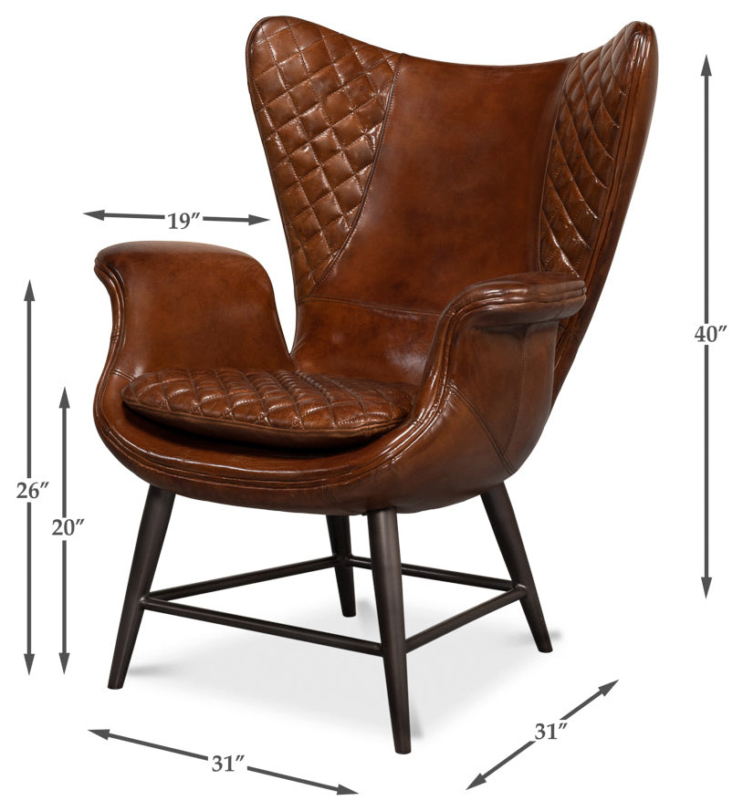 Quilted Vintage Havana Leather Wing Accent Chair   Modern   Armchairs And Accent Chairs   by Sideboards and Things  Houzz