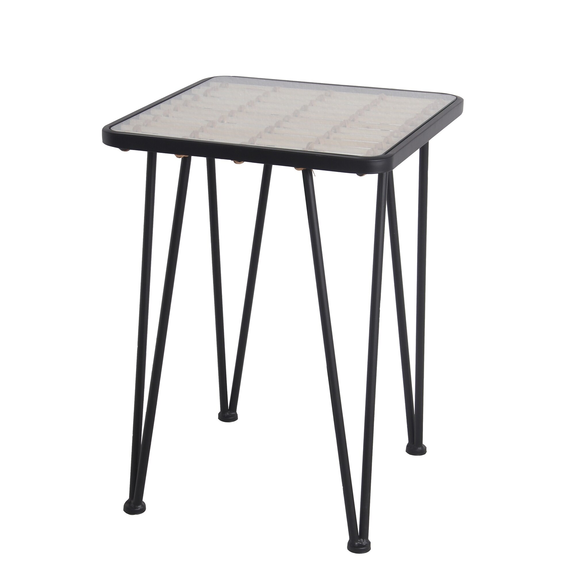 Black/Natural Metal/Glass Accent Table