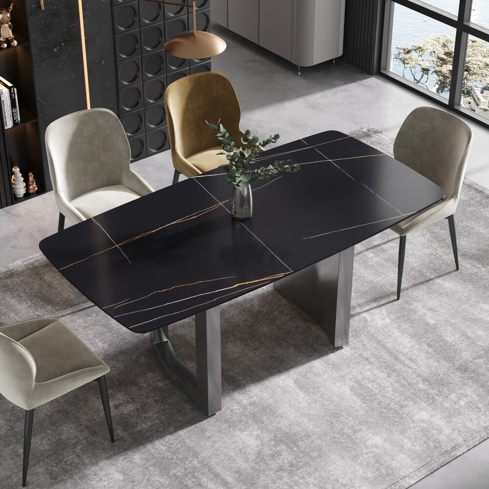 71'' Modern Rectangular Sintered Stone Dining Table with Carbon Steel Base   N/A