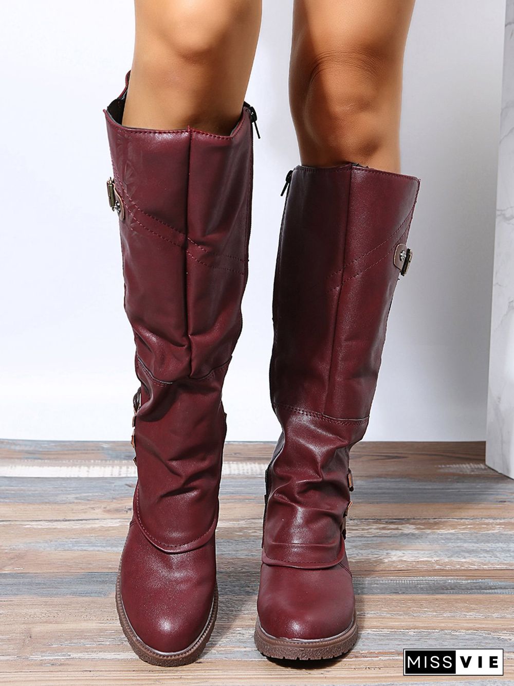 Vintage Buckle Rope Riding Boots