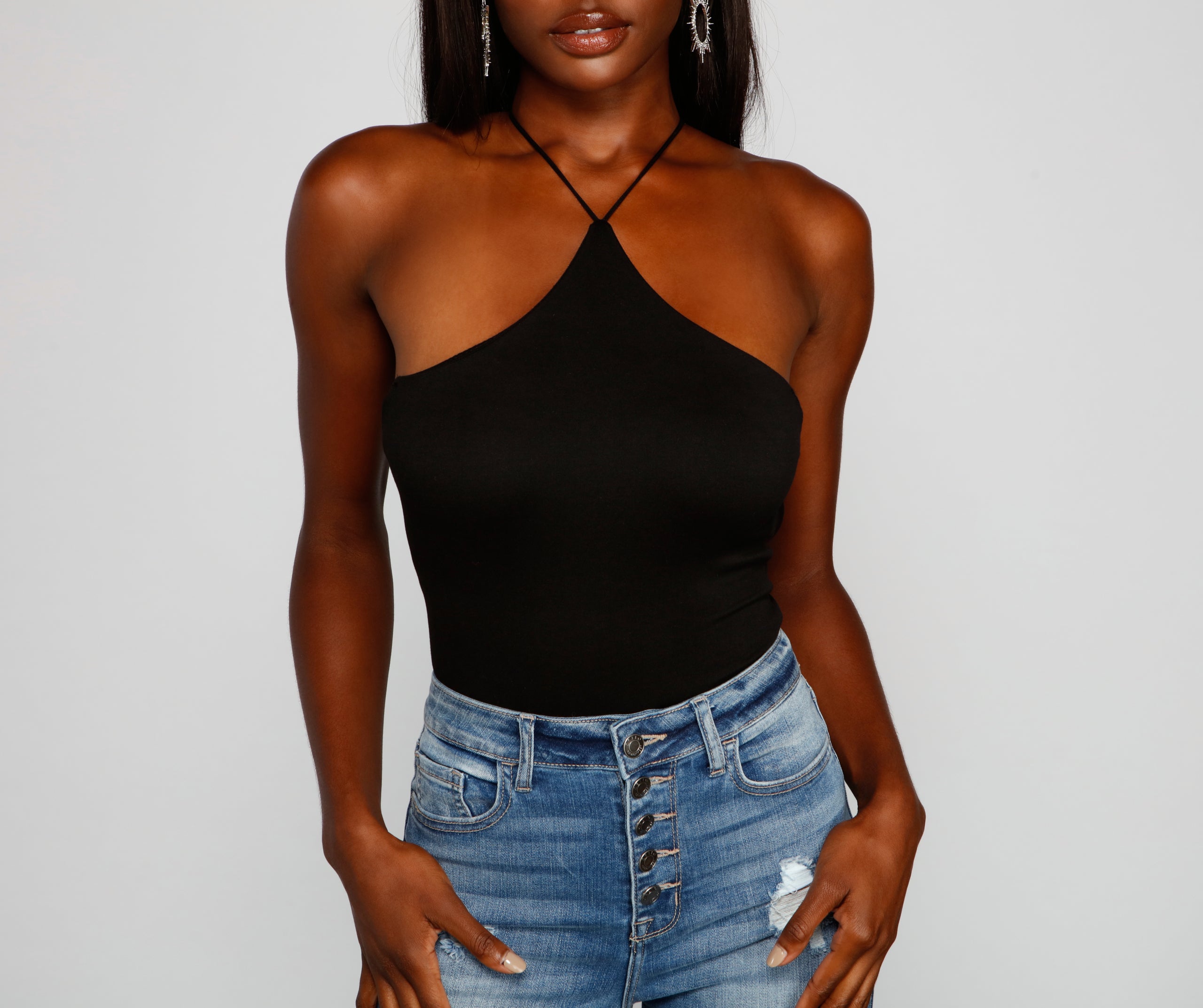 Trendy Strappy Back Halter Bodysuit