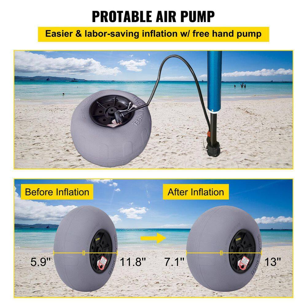 VEVOR 2-Pieces Beach Balloon Wheels 13 in. TPU Cart Sand Tires w32 in. Stainless Steel Axle and Free Air Pump for Kayak Dolly STLYCDZCBDD124PPJV0