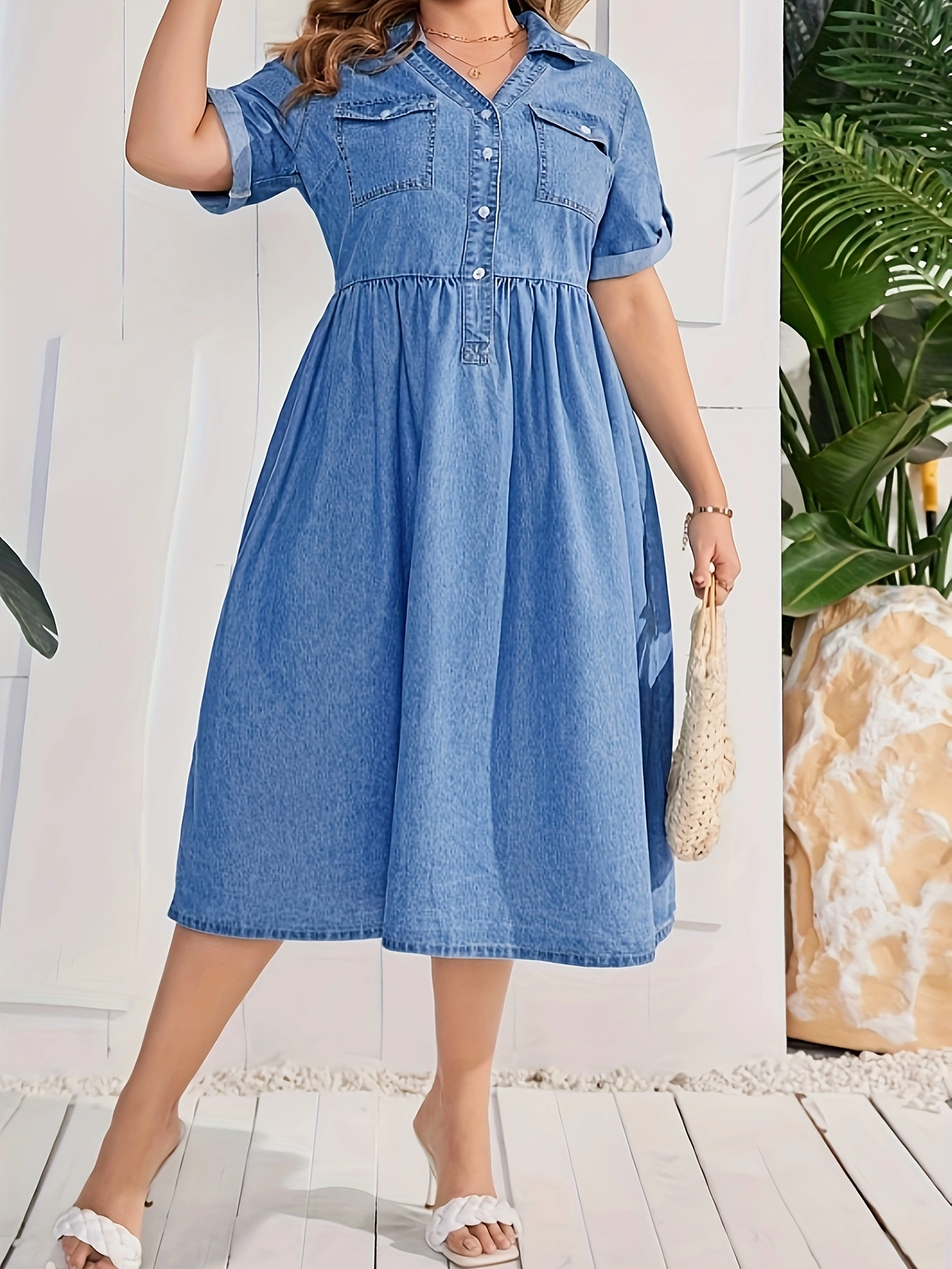 Plus Size Fashion Elegant Dress, Casual & Stylish Denim Dress For Every Day, Womens Clothing