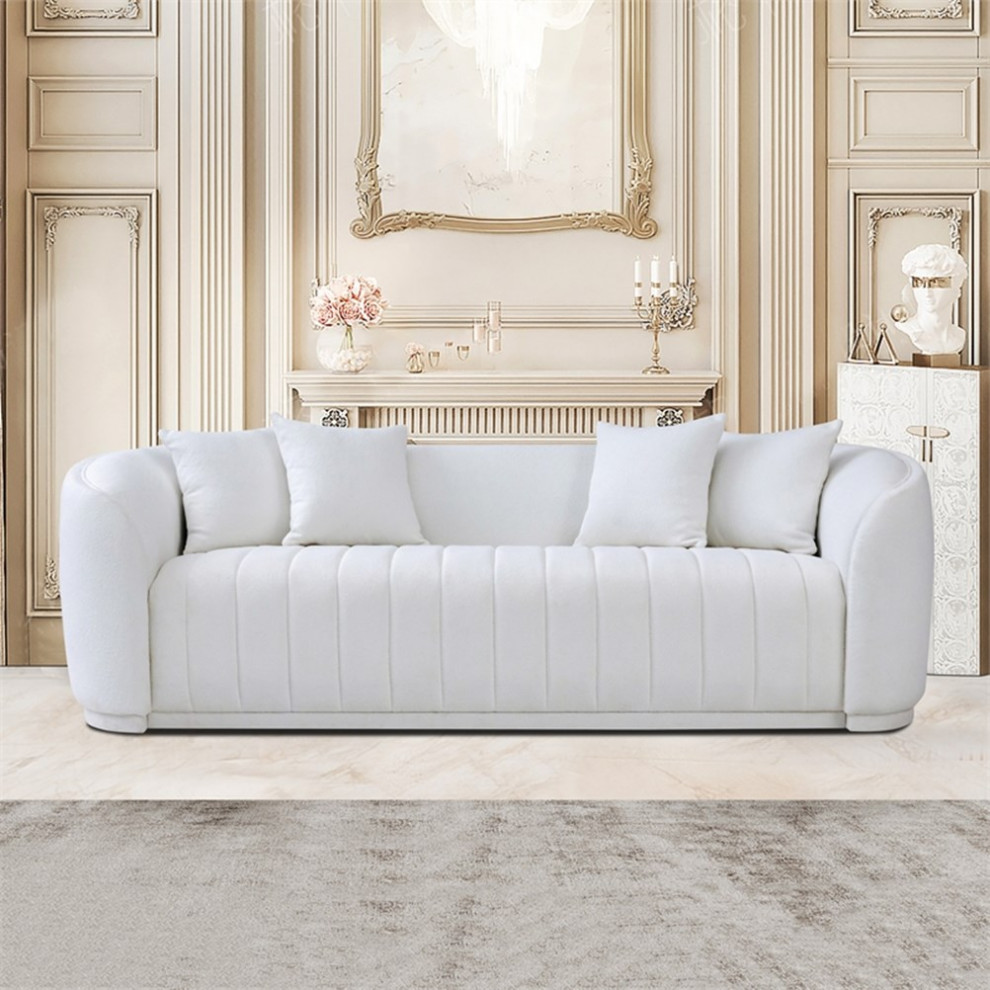 Thirst Mid Century Modern Luxury Tight Back Boucle Couch in White   Contemporary   Sofas   by Homesquare  Houzz