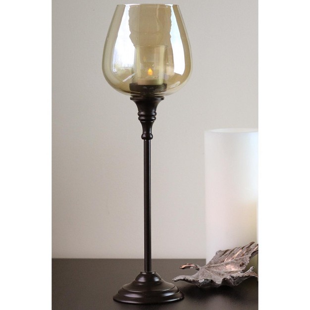 Decorative Large Golden Luster Brown Stemmed Votive Candle Holder