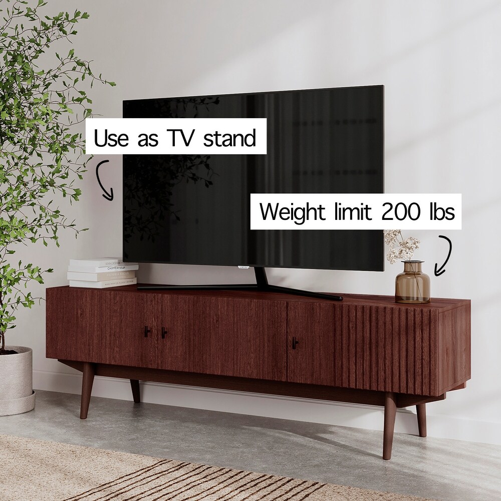 Living Skog Chelsea Brown TV Stand Fits for TV's up to 65 in. with Slatted Design and Wood Legs