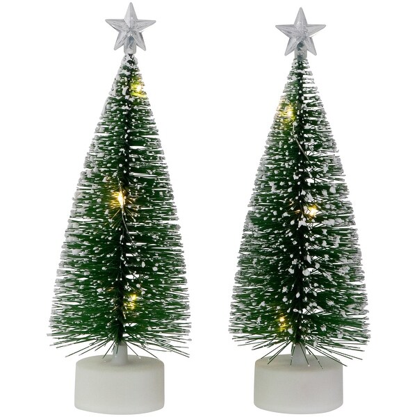 Set of 2 LED PreLit Mini Bottle Brush Pine Christmas Village Trees