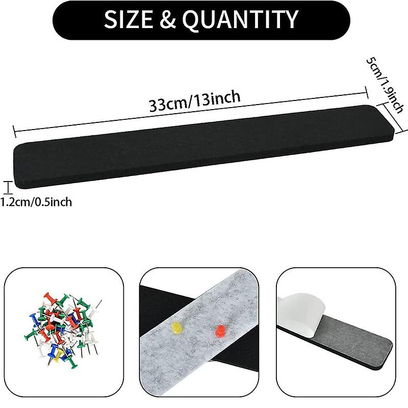 2Pcs Felt Pin Board Bar Strips with 20 Pushpins， No Damage for Wall， Felt Cork Board Strips for Paste Notes， Photos， Schedules