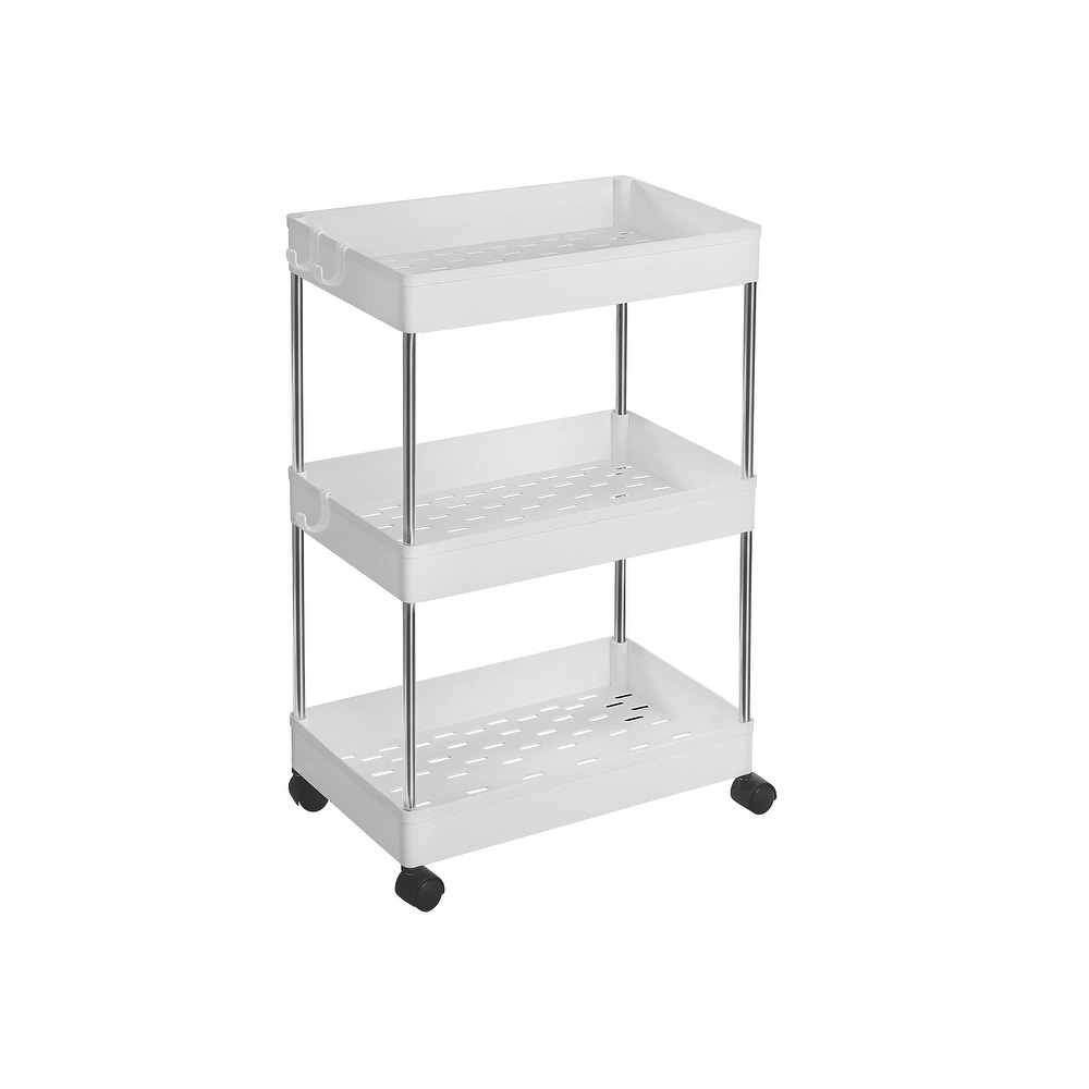 3 Tier Rolling Cart  Storage Rack with Wheels  Space Saving  for Bathroom  Kitchen  Living Room  Office  White