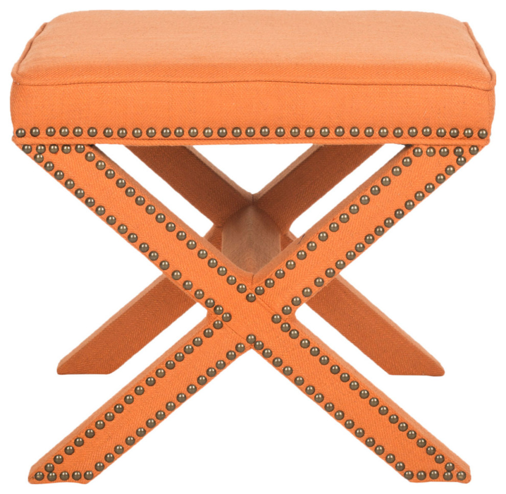 Arnold Ottoman Brass Nail Heads Orange   Contemporary   Footstools And Ottomans   by Peachtree Fine Furniture  Houzz