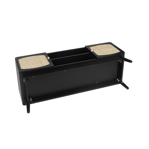 JASIWAY Modern TV Stand with Rattan Door， Black