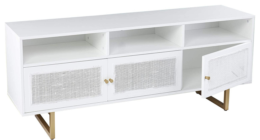 Storage Media Cabinet  Golden Legs With 3 Doors and 3 Open Compartments   Transitional   Media Cabinets   by Decor Love  Houzz