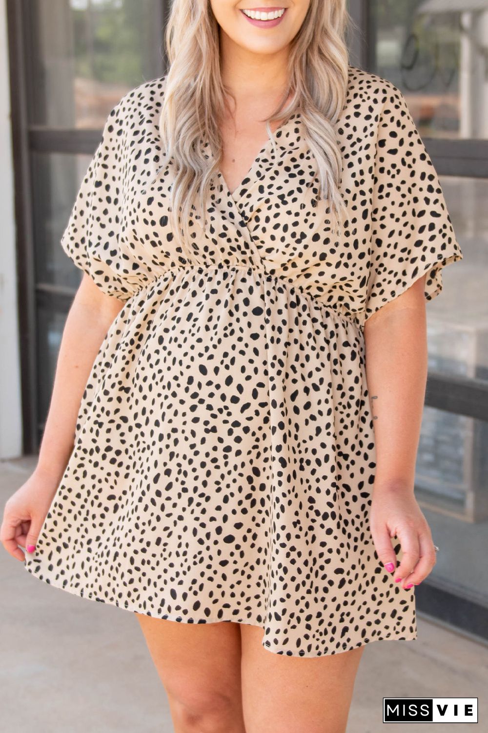 Leopard Plus Size Wrap V Neck Empire Waist Dress