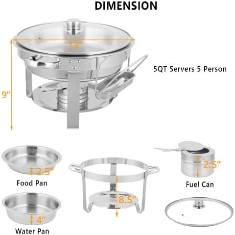 ROVSUN 5 Qt Round Chafing Dish Buffet Set with Glass Lid and Lid Holder，