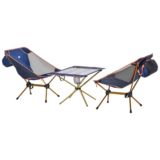 Outsunny Aluminum Frame Camping Padded Chairs Set With Lightweight Folding Table 2 Cup Holders Portable Carry Bag For Travel Camping Fishing