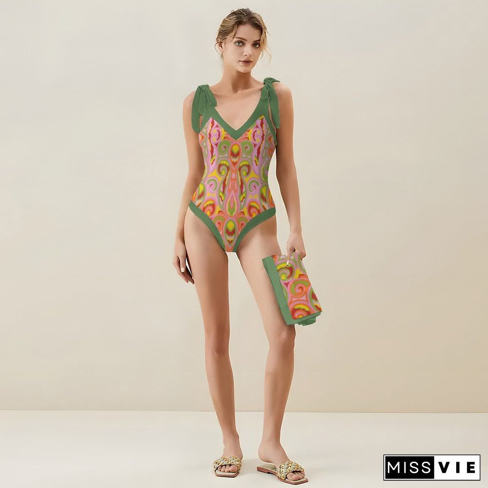 Casual Printed One-Piece Swimsuit And Cover Up