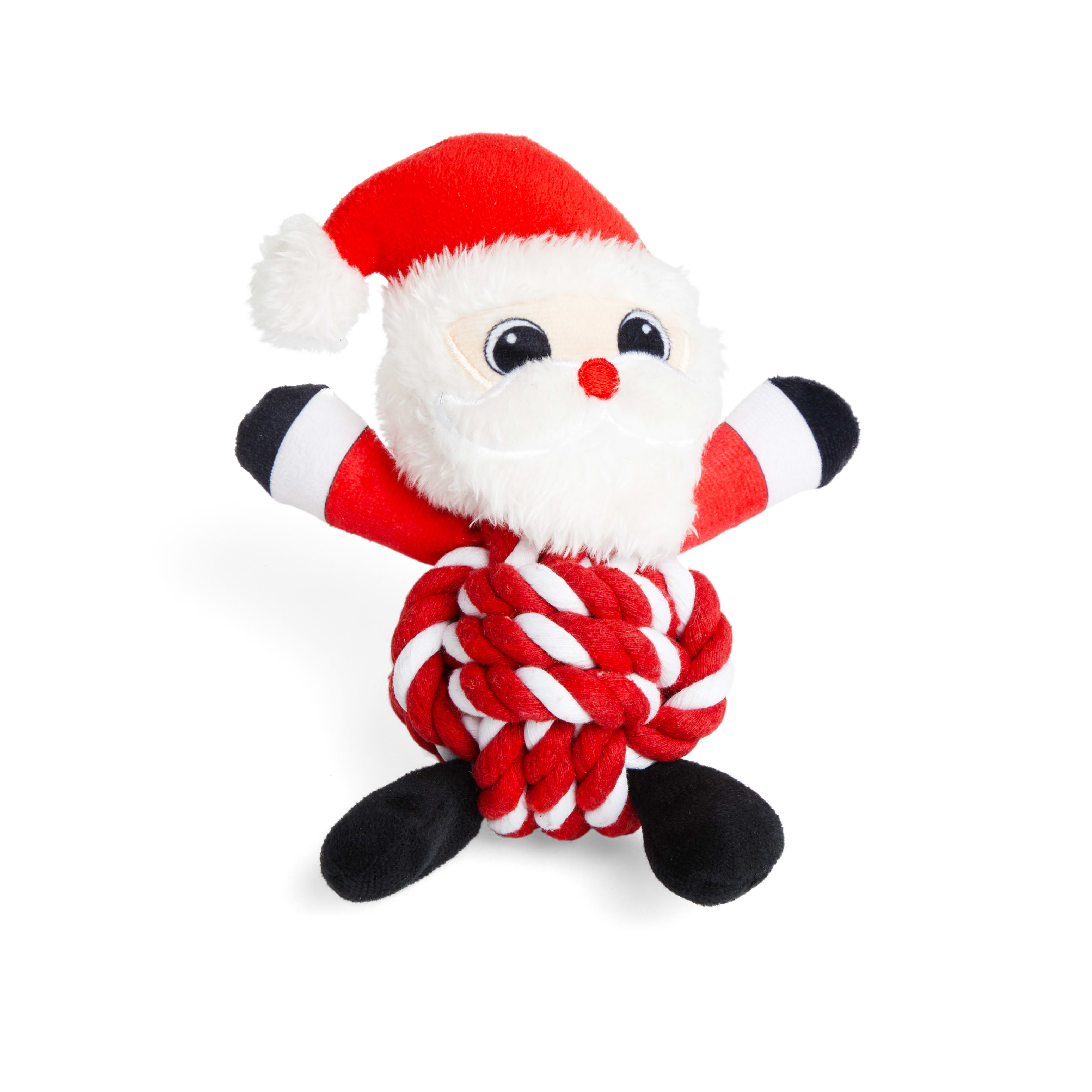 More and Merrier Plush Rope Ball Santa Dog Toy， Small