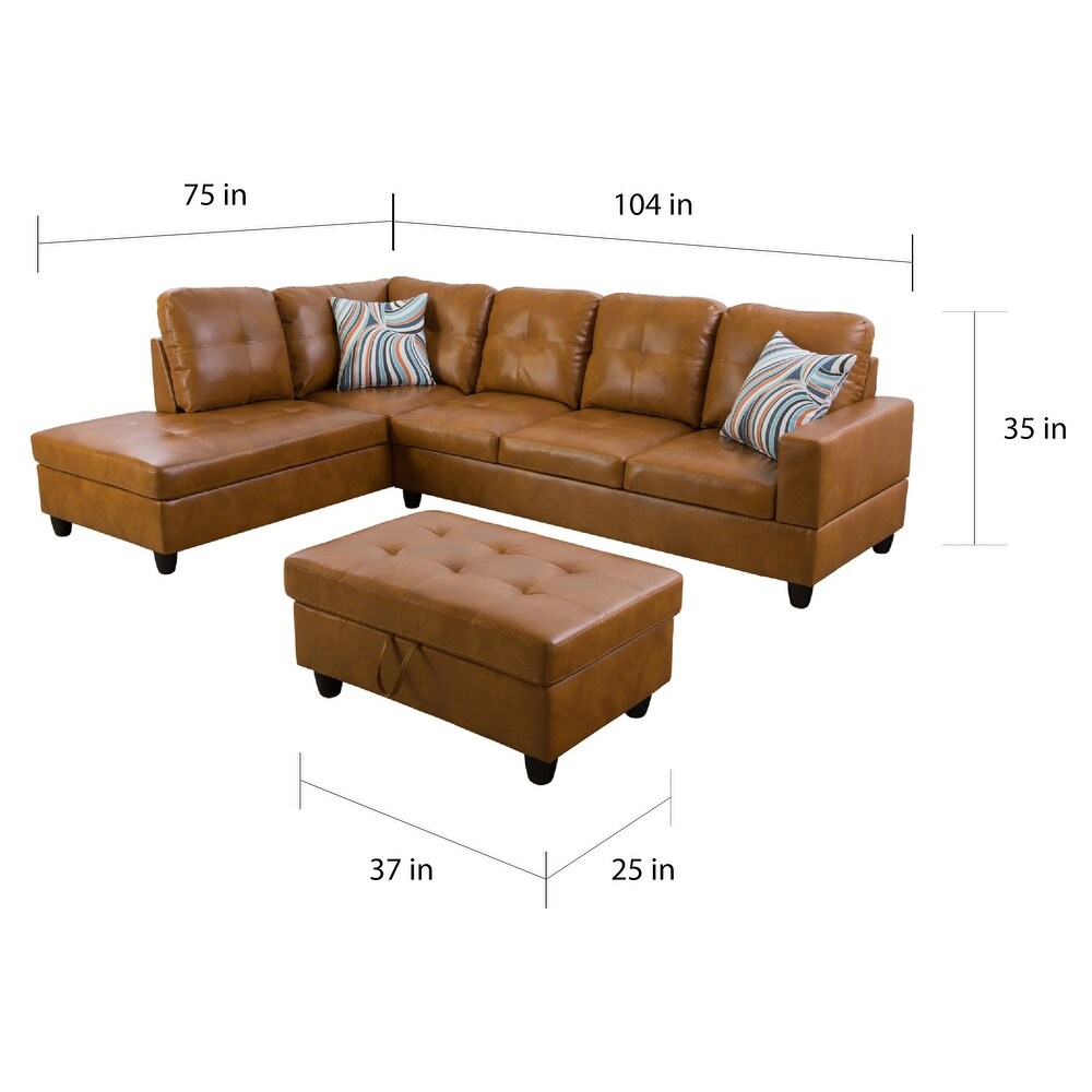 Left Facing Ginger 3 piece Sectional Sofa Set