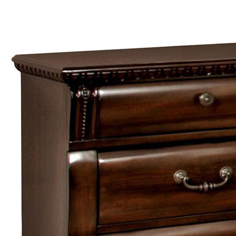 28 Inch Bedside Nightstand， 3 Drawers With Pewter Handles， Classic Dark Cherry Brown Solid Wood