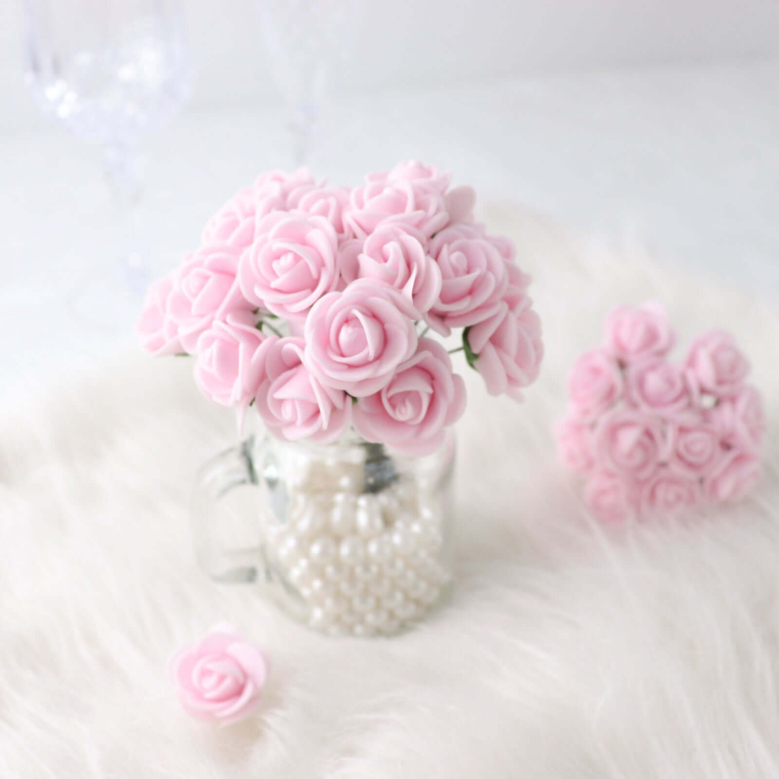 48 Roses Pink Real Touch Artificial DIY Foam Rose Flowers With Stem, Craft Rose Buds 1