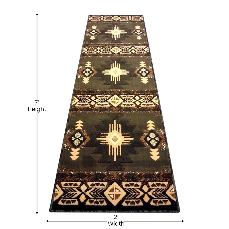 Masada Rugs Masada Rugs 2'x7' Southwest Native American Runner Rug - Design C318 Sage Green