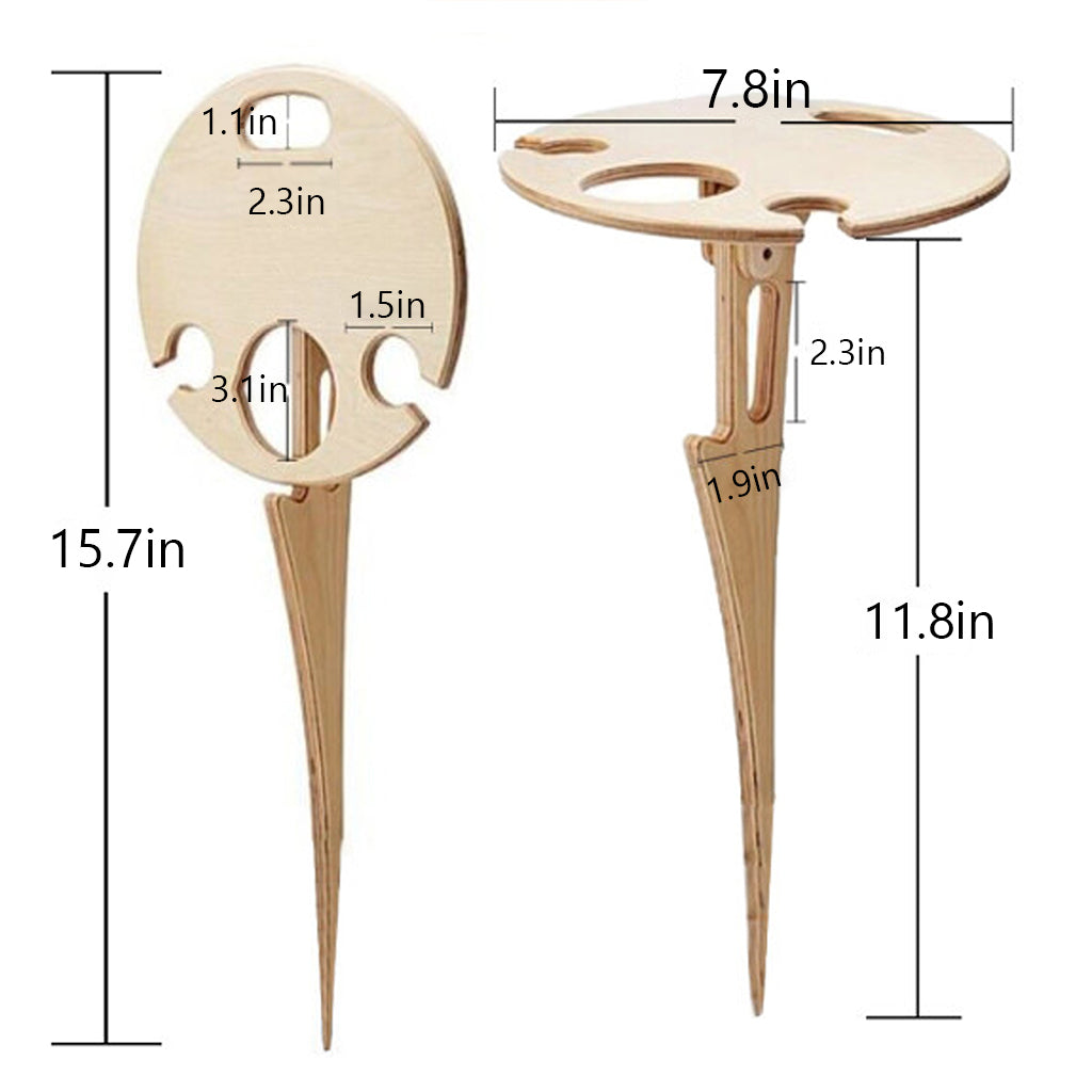 TINYSOME Outdoor Wine Table Foldable Round Desktop Mini Wooden Picnic Table Glass Rack