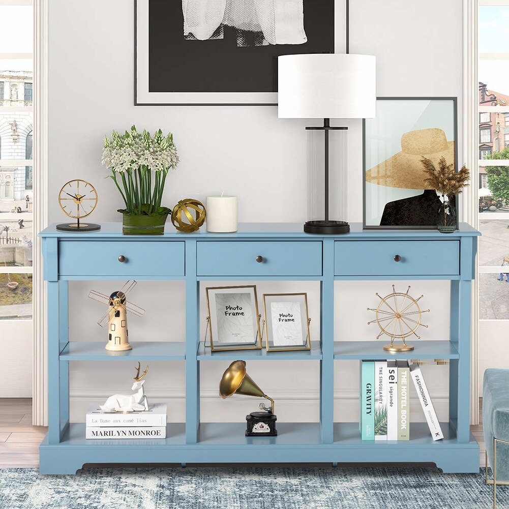 Console Table with Open Shelves and 3 Drawers for Living Room