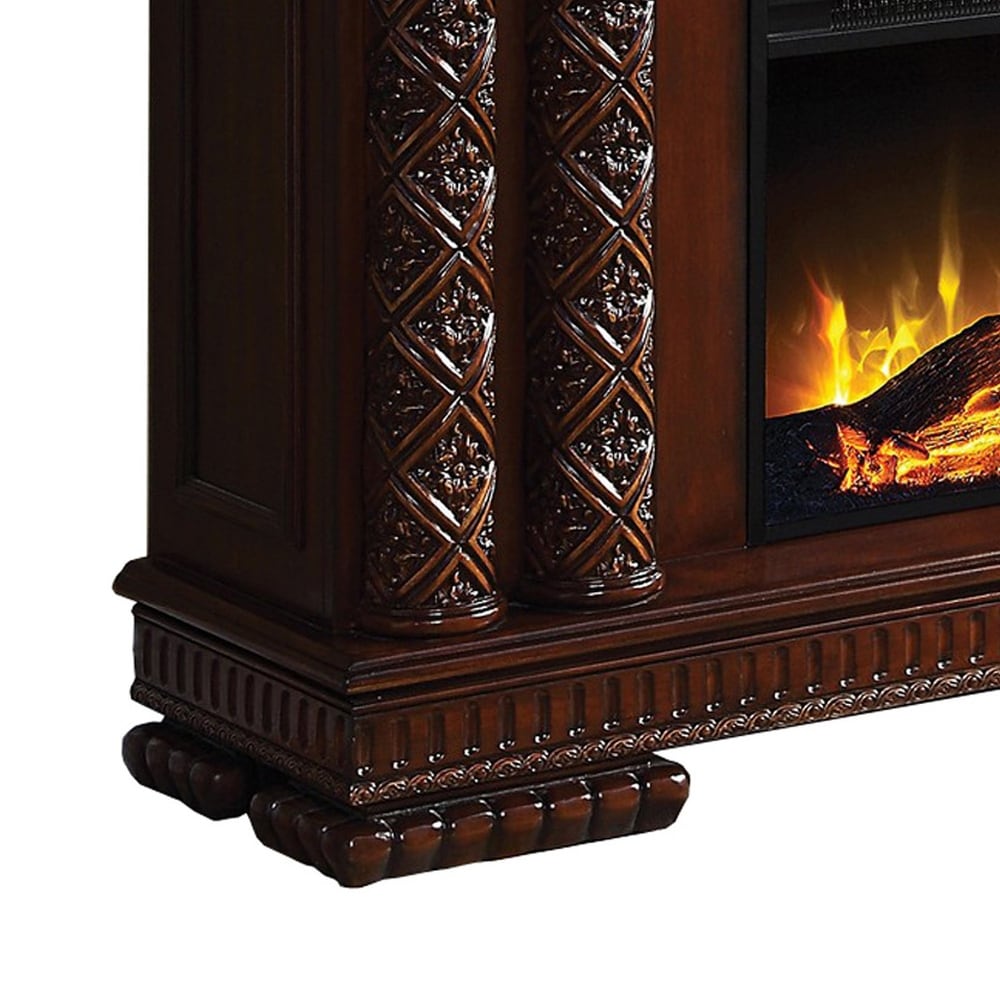 Jess 59 Inch Classical Electric Fireplace  Carved  Remote  Cherry Brown