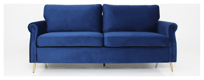 Home Square 2 Piece Velvet Living Room Sofa Set in Dark Blue   Midcentury   Loveseats   by Homesquare  Houzz