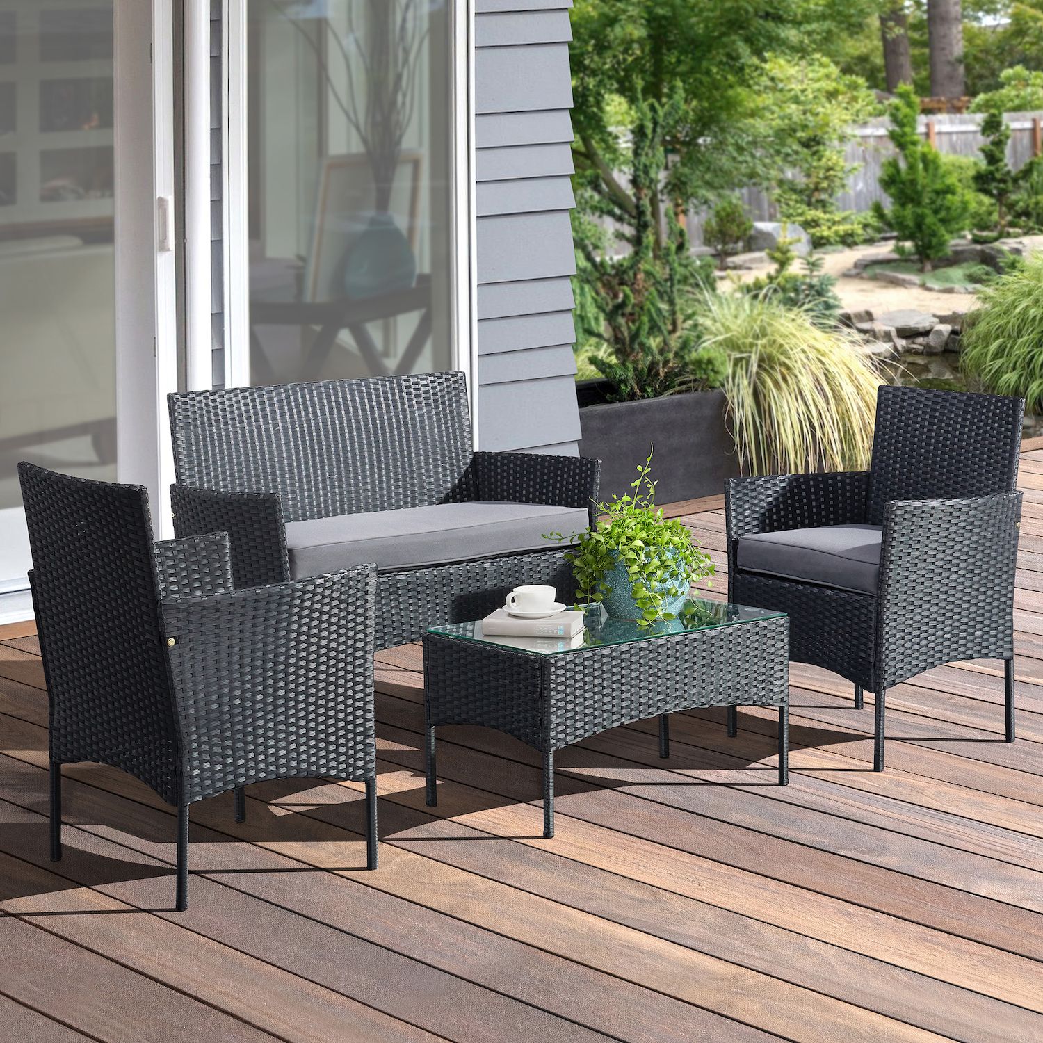 Lavish Home Patio Loveseat， Chair and Coffee Table 4-piece Set